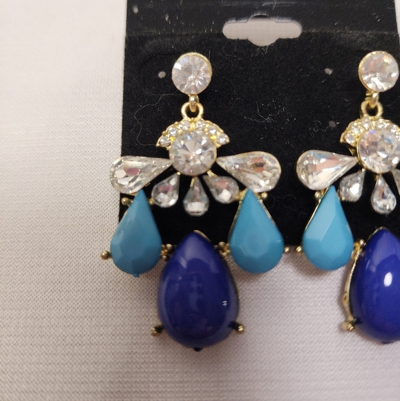 Royal Blue and Turquoise Chandalier Dangle Earrings - Picture 6 of 9